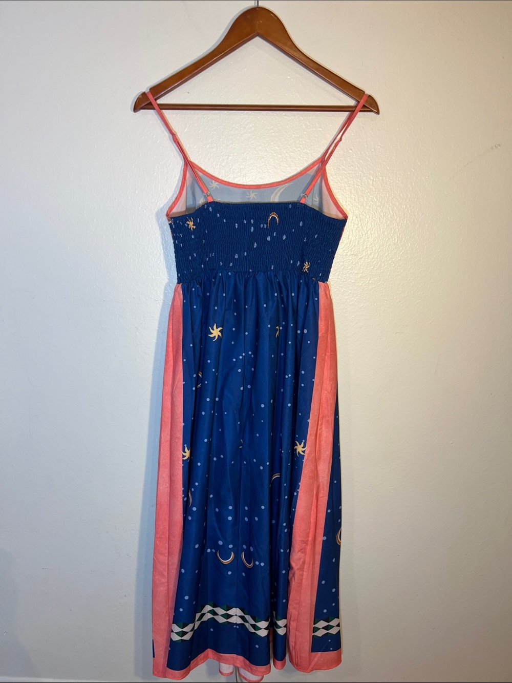 Starry Horse Crlestial Navy Blue Maxi Dress with Pink Trim Scoop Neck Festival M - Picture 4 of 5